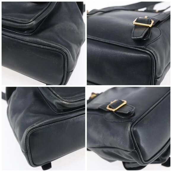 GUCCI Bamboo Backpack Leather Black Gold 003 1956 0030 Auth ka167